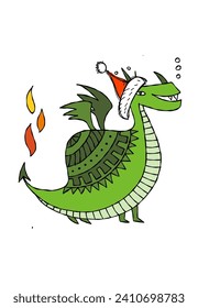 Funny Dragon character with Santa hat. Symbol of Chinese New Year 2024 for your design