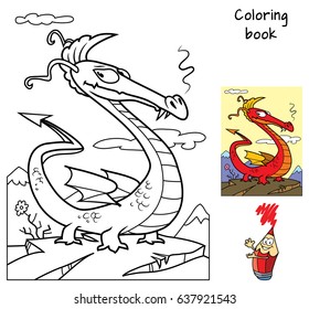 Funny dragon. Coloring book. Cartoon vector illustration