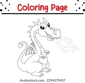 Funny Dragon Coloring Pages For Kids. Cartoon Baby Dragon for Coloring Book. Vector Illustration Line art 