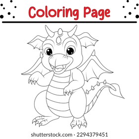 Funny Dragon Coloring Pages For Kids. Cartoon Baby Dragon for Coloring Book. Vector Illustration Line art 