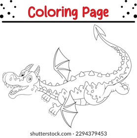 Funny Dragon Coloring Pages For Kids. Cartoon Baby Dragon for Coloring Book. Vector Illustration Line art 