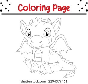 Funny Dragon Coloring Pages For Kids. Cartoon Baby Dragon for Coloring Book. Vector Illustration Line art 