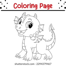 Funny Dragon Coloring Pages For Kids. Cartoon Baby Dragon for Coloring Book. Vector Illustration Line art 