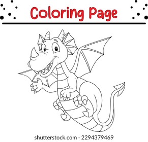Funny Dragon Coloring Pages For Kids. Cartoon Baby Dragon for Coloring Book. Vector Illustration Line art 