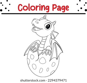 Funny Dragon Coloring Pages For Kids. Cartoon Baby Dragon for Coloring Book. Vector Illustration Line art 