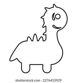 Funny dragon cute character dinosaur dino contour outline line icon black color vector illustration image thin flat style