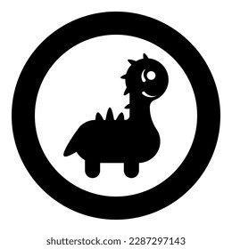 Funny dragon cute character dinosaur dino icon in circle round black color vector illustration image solid outline style