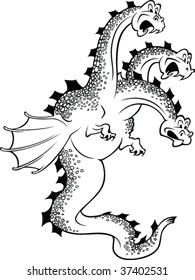 funny dragon with three heads and wings