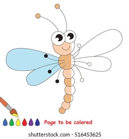 Funny dragonfly to be colored, to educate preschool with easy kid educational gaming and primary education of simple game level.