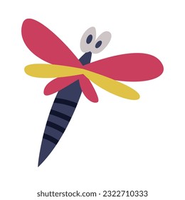 Funny Dragonfly with Large Eye and Wing Vector Illustration
