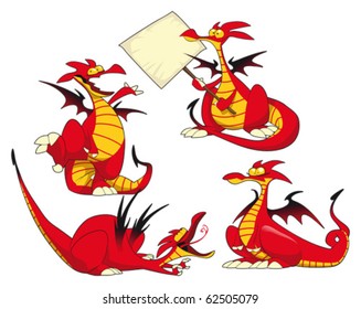 Dragones divertidos. Caricaturas y caracteres vectoriales, objetos aislados