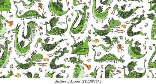 Funny Dragons family, seamless pattern background for your design. Symbol of Chinese New Year 2024