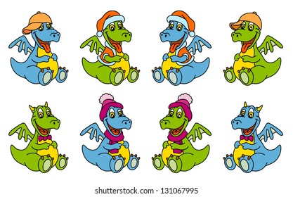 Funny dragons set. Smiling monster.Vector illustration.