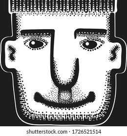 Funny drawing in black paint. Portrait of a man. Avatar.