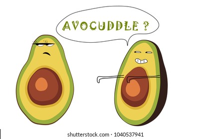 funny drawing of a couple of avocados character, vector illustration
