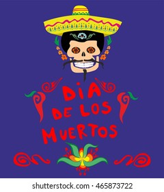 Funny drawing greeting card for day of dead