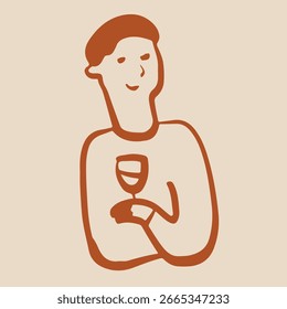Engraçado Desenho de Pessoas Bebendo Vinho. Logotipo do esboço