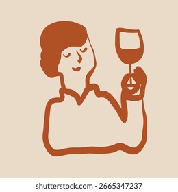 Engraçado Desenho de Pessoas Bebendo Vinho. Logotipo do esboço