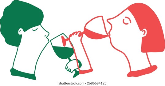Dibujo divertido de Personas bebiendo vino. Logotipo de boceto	