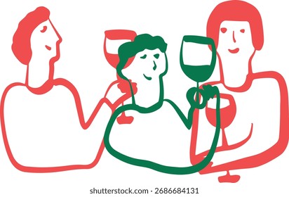 Engraçado Desenho de Pessoas Bebendo Vinho. Logotipo do esboço	