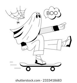 Funny drawing style illustration of ghost skating 