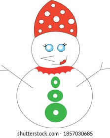 funny drawing woman snowman on white background
