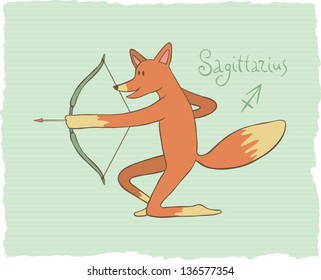 Funny drawing of a zodiac symbol - Sagittarius. One of a set. Vector illustration.