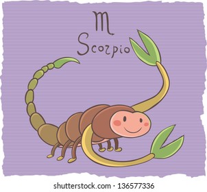 Funny drawing of a zodiac symbol - Scorpio. One of a set. Vector illustration.