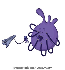 Funny drawn alien, emoji, mascot, logo, character, kawaii, space alien. Element for design or textile print
