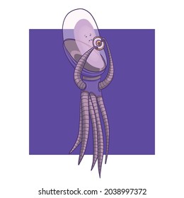 Funny drawn alien, emoji, mascot, logo, character, kawaii, space alien. Element for design or textile print