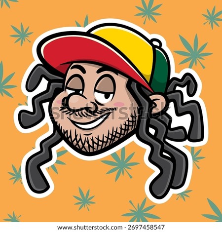 Funny Dreadlocks Character Illustration in a Rainbow Cap. Best for merchandise, stickers, logos, particularly for the cannabis industry, or as a distinctive mascot