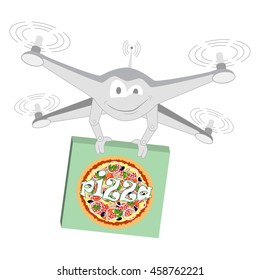 Funny drone. Pizza. Isolated