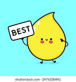 Funny Drop of urine with poster best. Vector hand drawn cartoon kawaii character illustration icon. Isolated on blue background. Happy Drop of urine think concept