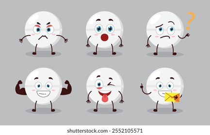 funny drug tablet cartoon with different expressions character design illustration