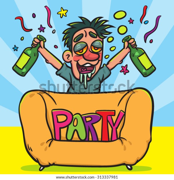 Funny Drunk Man Bottle Party Illustration Stock Vector Royalty Free 313337981 4585