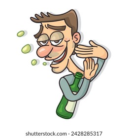 Funny drunk man and a bottle with timeout hands. Flat, Vector, Illustration, Cartoon, EPS10. Poster, Postcard,  Tshirt, ceramic.  svg