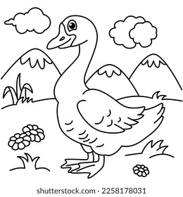 Funny duck cartoon characters vector illustration. For kids coloring book.