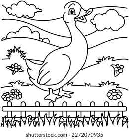 Funny duck cartoon characters vector illustration. For kids coloring book.