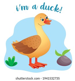 funny duck in cartoon style. farm animals. vector illustration for children 