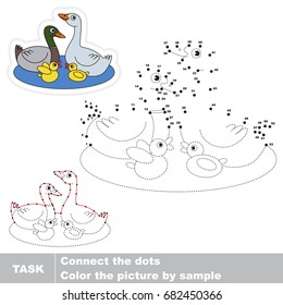 Funny Duck Family. Dot to dot educational game for kids.