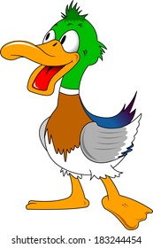 funny duck with green tufted, vector and illustrator