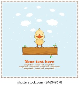 Funny duck, greeting card, vector illustration