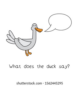 Funny duck kids learning game. Vector design for children education. What does the duck say