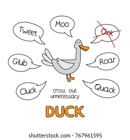 Funny duck kids learning game. Vector design for children