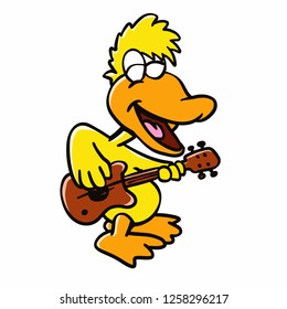 Funny duck playing guitar