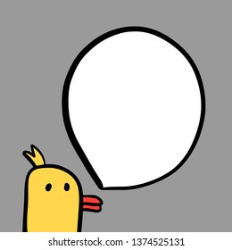 Funny duck and speech bubble hand drawn illustration in cartoon style minimalism