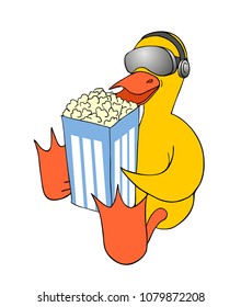 funny duck with sunglasses and popcorn