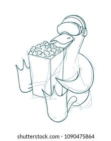 funny duck with sunglasses and popcorn