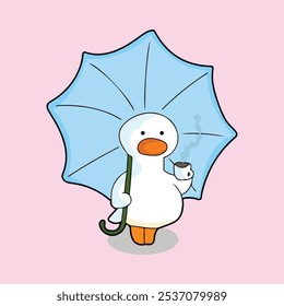 Funny Duck with Umbrella Vector