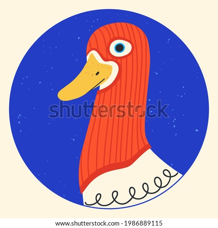 Funny duck wearing balaclava ski mask. Hipster goose dressed as a robber with a colorful thief mask. Isolated print for T-shirt, poster, mug, and for cricut.